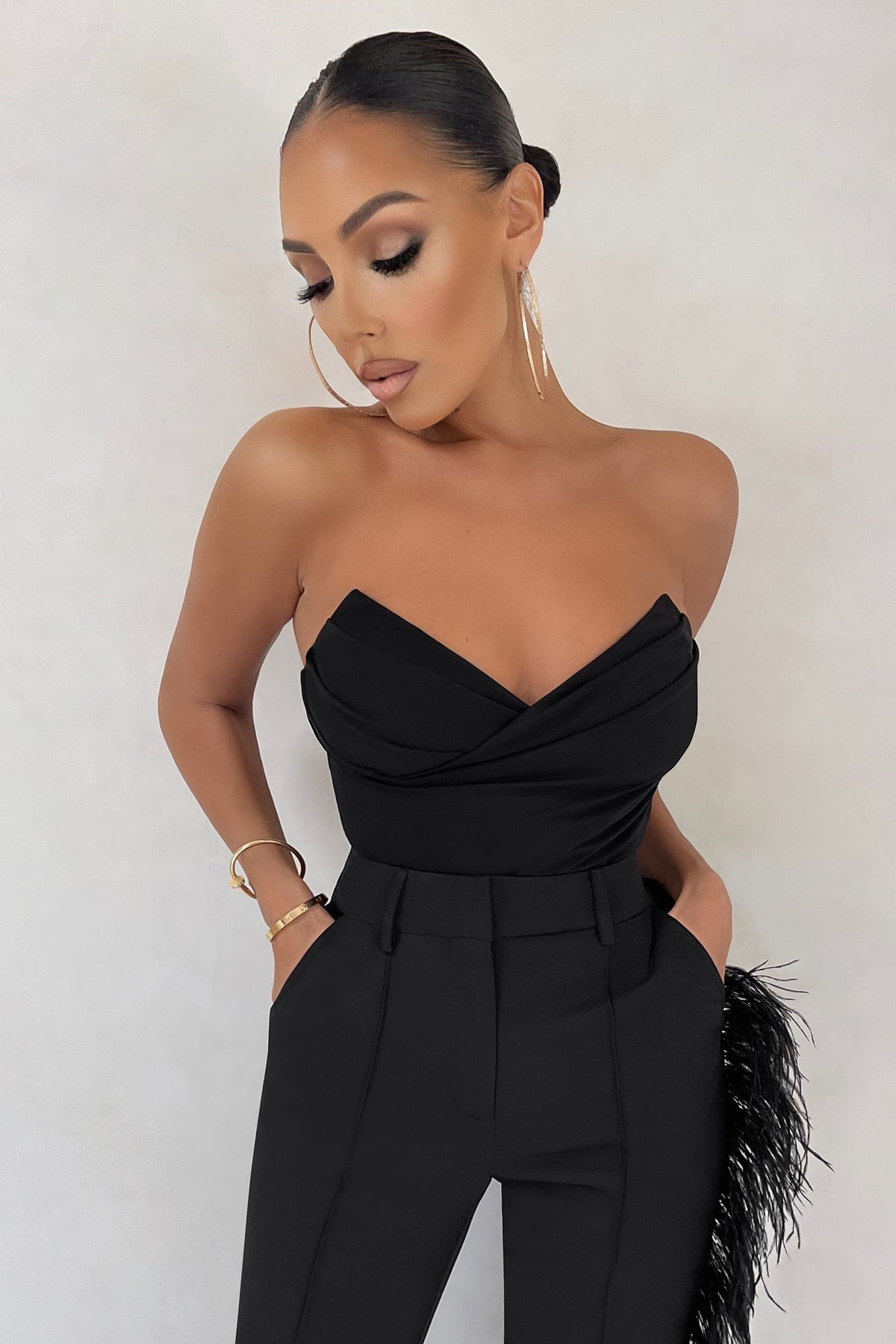 Coupled Up | Black Corset Strapless Bodysuit | Club L London