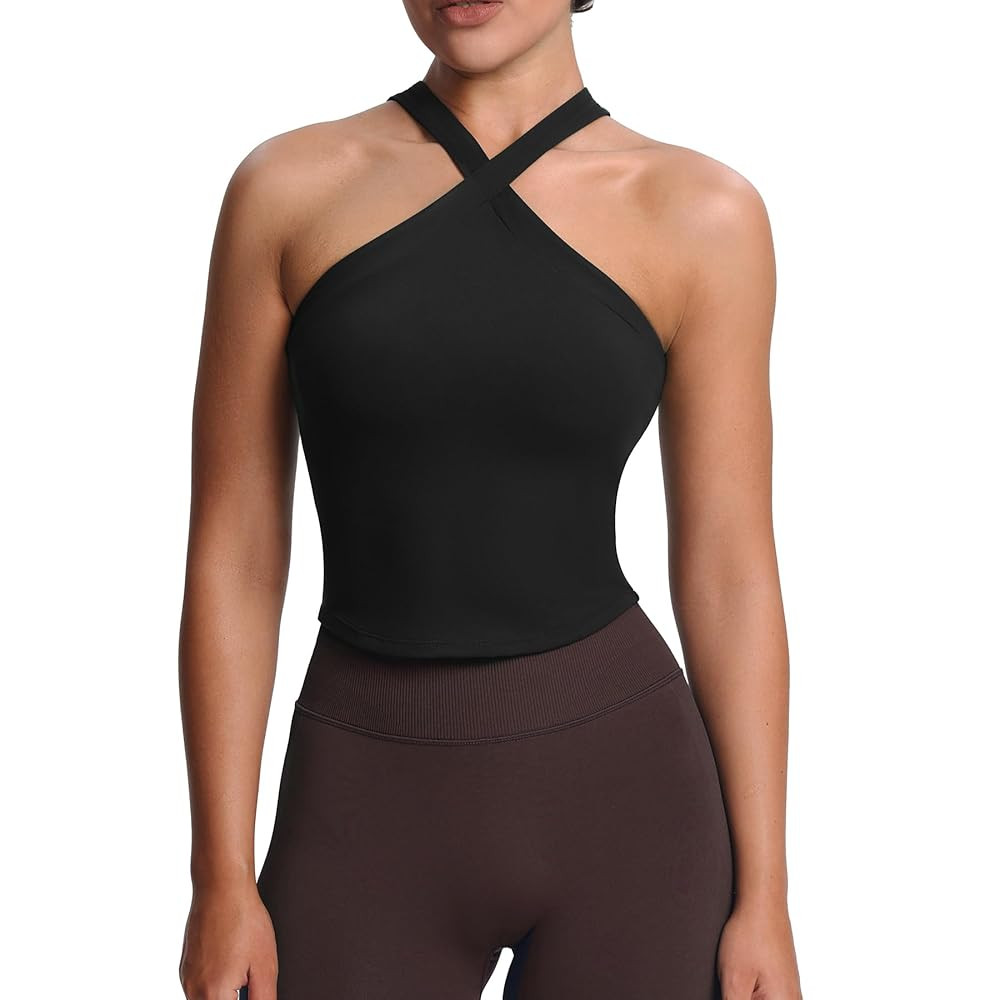 Aoxjox Women's Workout Cross-Neck Sport Bras Fitness Elanor Bra Yoga Crop Tank | Amazon (US)