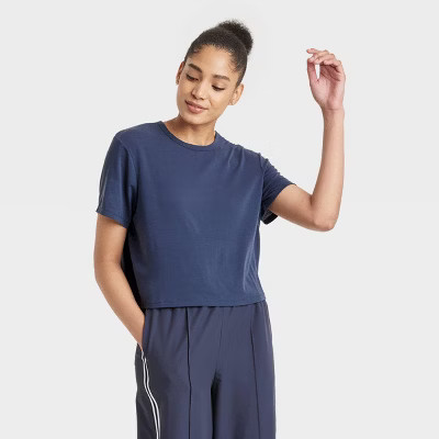 Women's Beyond Ease Crew Neck Short Sleeve T-Shirt - All In Motion™ Navy Blue XS: Moisture Wick... | Target