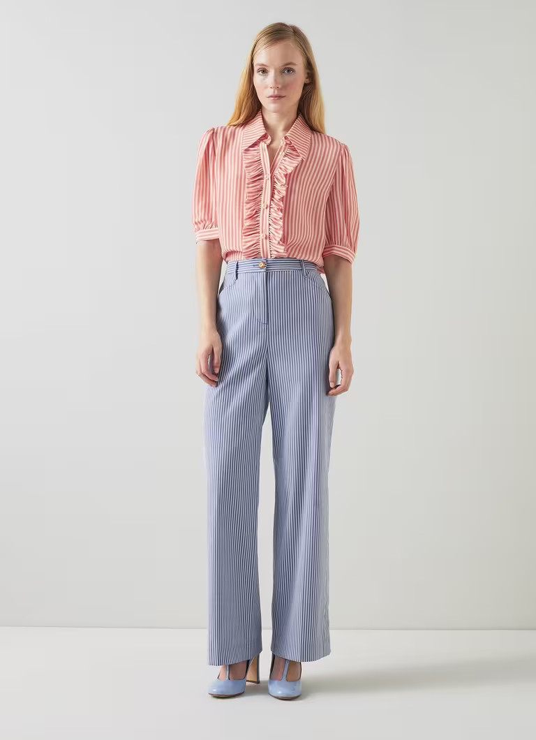 Gene Blue And White Stripe Cotton-Rich Trousers | L.K. Bennett (UK)