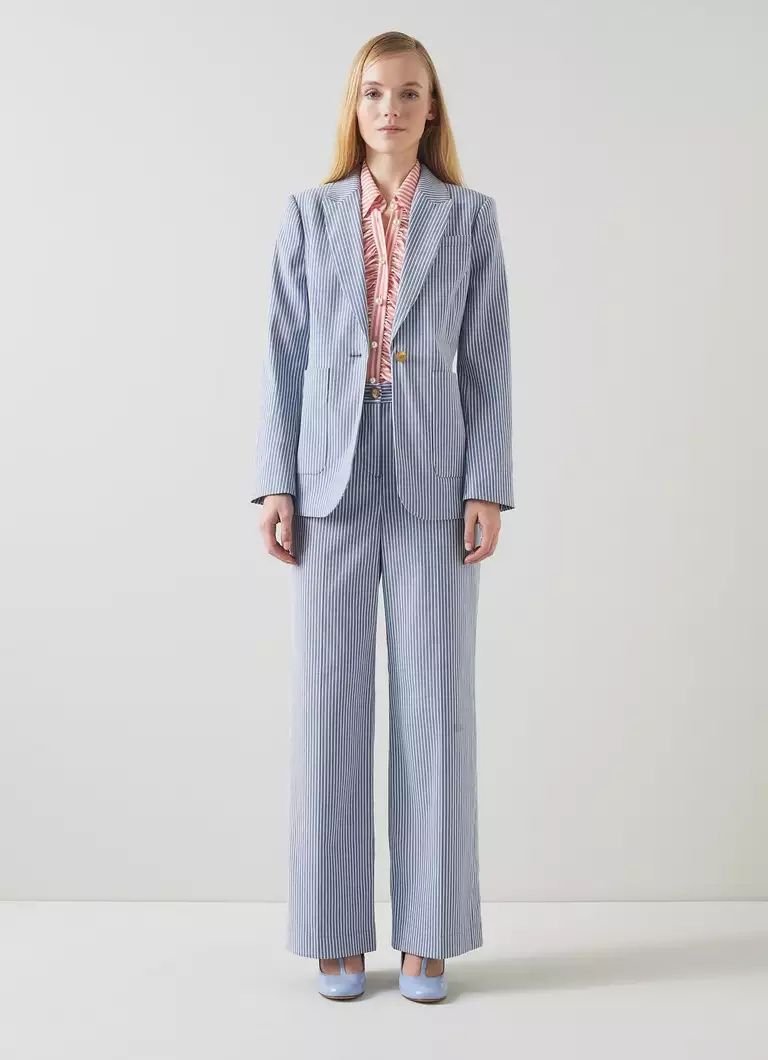 Gene Blue And White Stripe Cotton-Rich Trousers | L.K. Bennett (UK)
