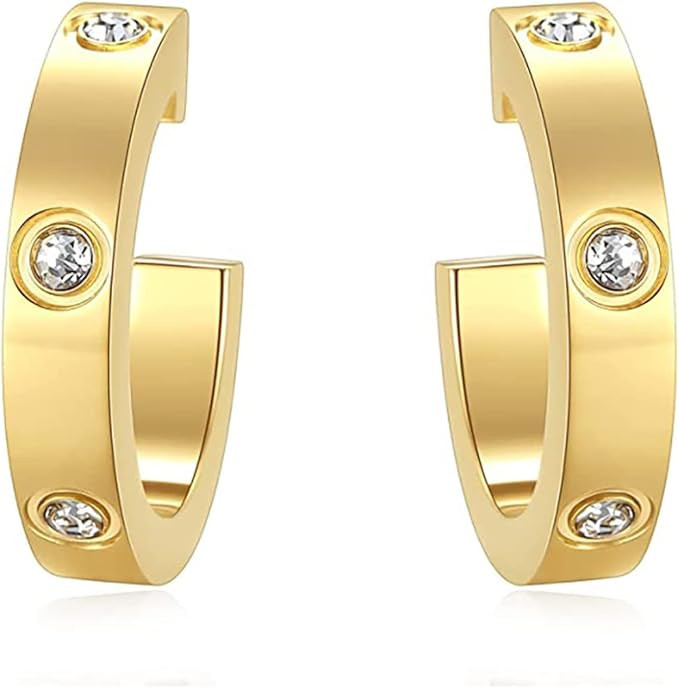Friendship Earrings for Women Designer Cubic Zirconia Gold Stainless Steel Hoop Huggie Cuff Studs... | Amazon (US)