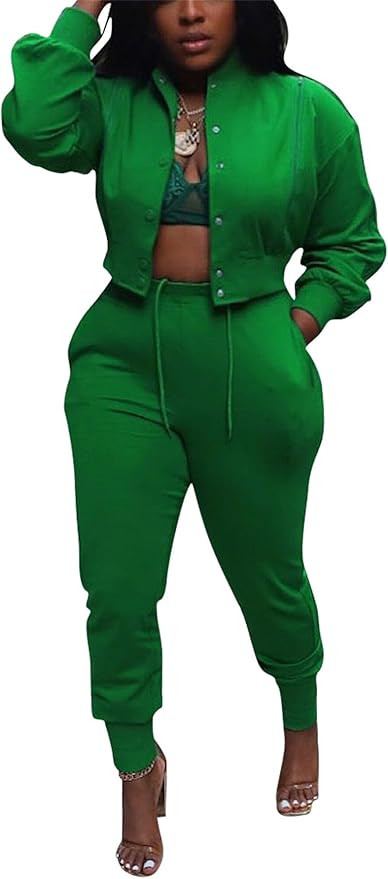 2 Piece Pants Set Lounge Outfits for Women Long Sleeve Sweatsuit Bomber Jacket Zipper Tracksuit | Amazon (US)