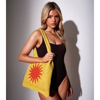 Yellow Crochet Sun Shoulder Bag South Beach New Look | New Look (UK)