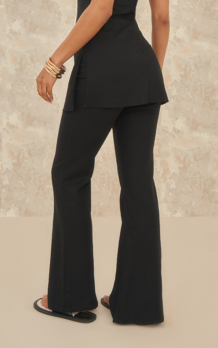 Black Linen Look High Waist Flared Pants | PrettyLittleThing US