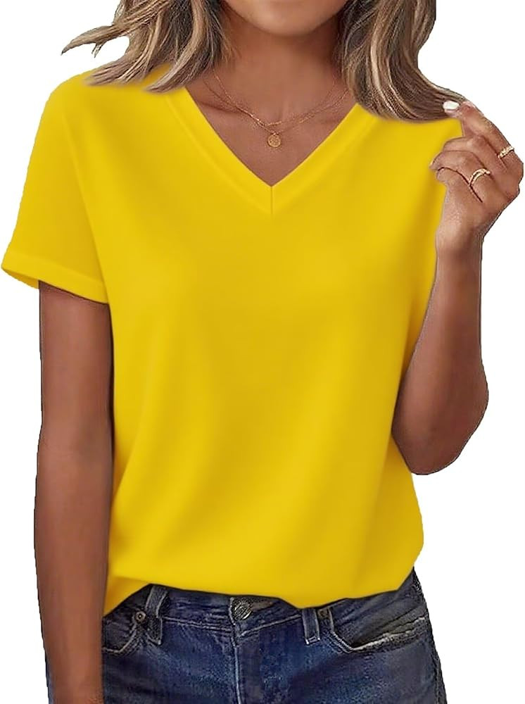 DANVOUY Womens V Neck Tees Casual Summer Solid T Shirts Short Sleeve Tops | Amazon (US)