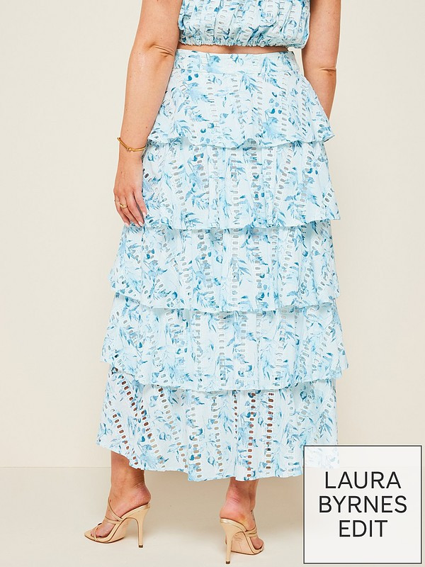 X Laura Byrnes Co Ord Broidery Floral Midaxi Skirt - Blue | Very (UK)