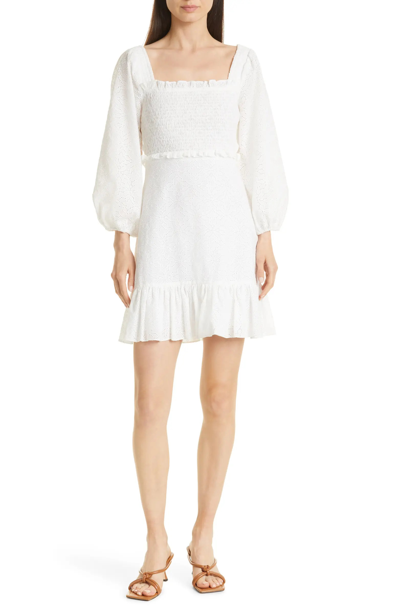 Veronica Beard Denise Smocked Long Sleeve Eyelet Dress | Nordstrom | Nordstrom