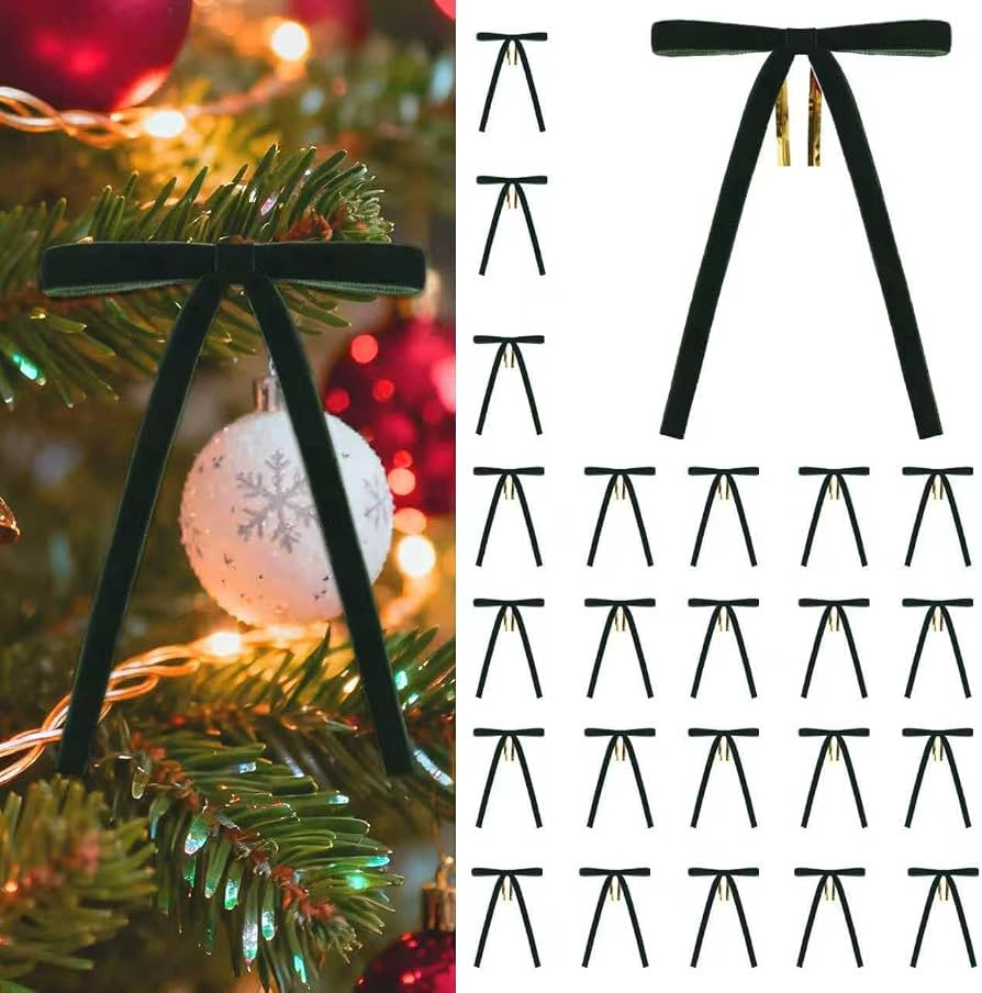 24 Pcs Green Bows for Christmas Tree – 5x7 Inch Dark Green Christmas Tree Bows, Vintage Velvet ... | Amazon (US)