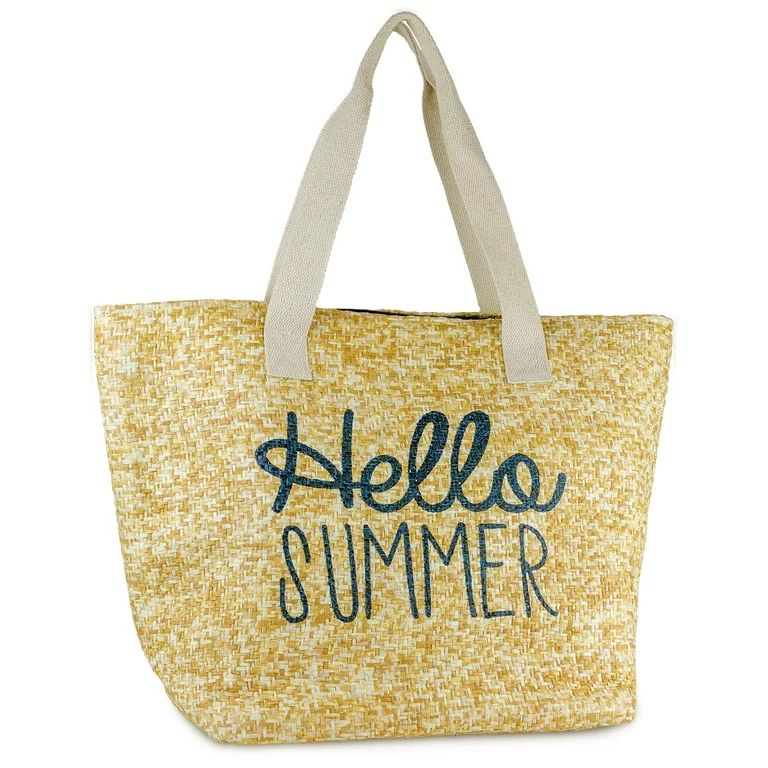 Women's Hello Summer Insulated Paper Straw Verbiage Beach Tote Bag with Flat Handel - Walmart.com | Walmart (US)