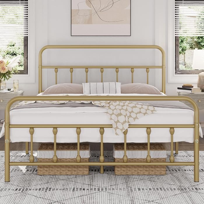 Yaheetech Classic Metal Platform Bed Frame Mattress Foundation with Victorian Style Iron-Art Head... | Amazon (US)