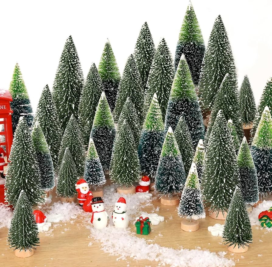 44Pcs Mini Christmas Tree Decorations - Artificial Christmas Bottle Brush Sisal Trees with Wooden... | Amazon (US)