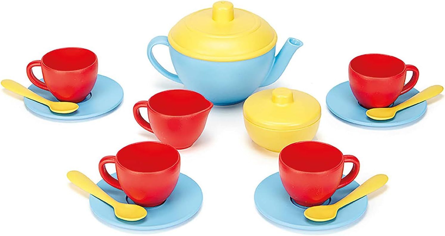 Green Toys Tea Set, Blue/Red/Yellow - 17 Piece Pretend Play, Motor Skills, Language & Communicati... | Amazon (US)