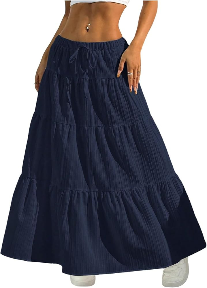 Verdusa Women's Long Maxi Skirt 2026 Boho Flowy Flared Ruffle Skirts Beach Vacation Spring Going ... | Amazon (US)