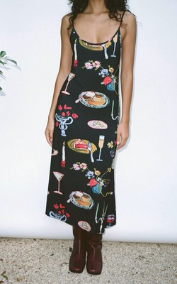 NWT Lisa Says Gah Caviar Set The Table Sofia Slip Dress Food Black Candle S | eBay | eBay US