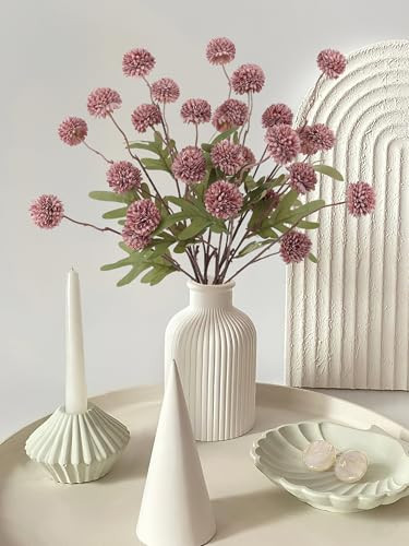 6pcs Faux Silk Pompon Mums Artificial Flowers, Bulk Fake Mini Chrysanthemums with Stems for DIY Bouquet Centerpieces Wedding Decor, Dusty Purple Neutral Floral Arrangements, Pom Pom Kiku Flower | Amazon (US)