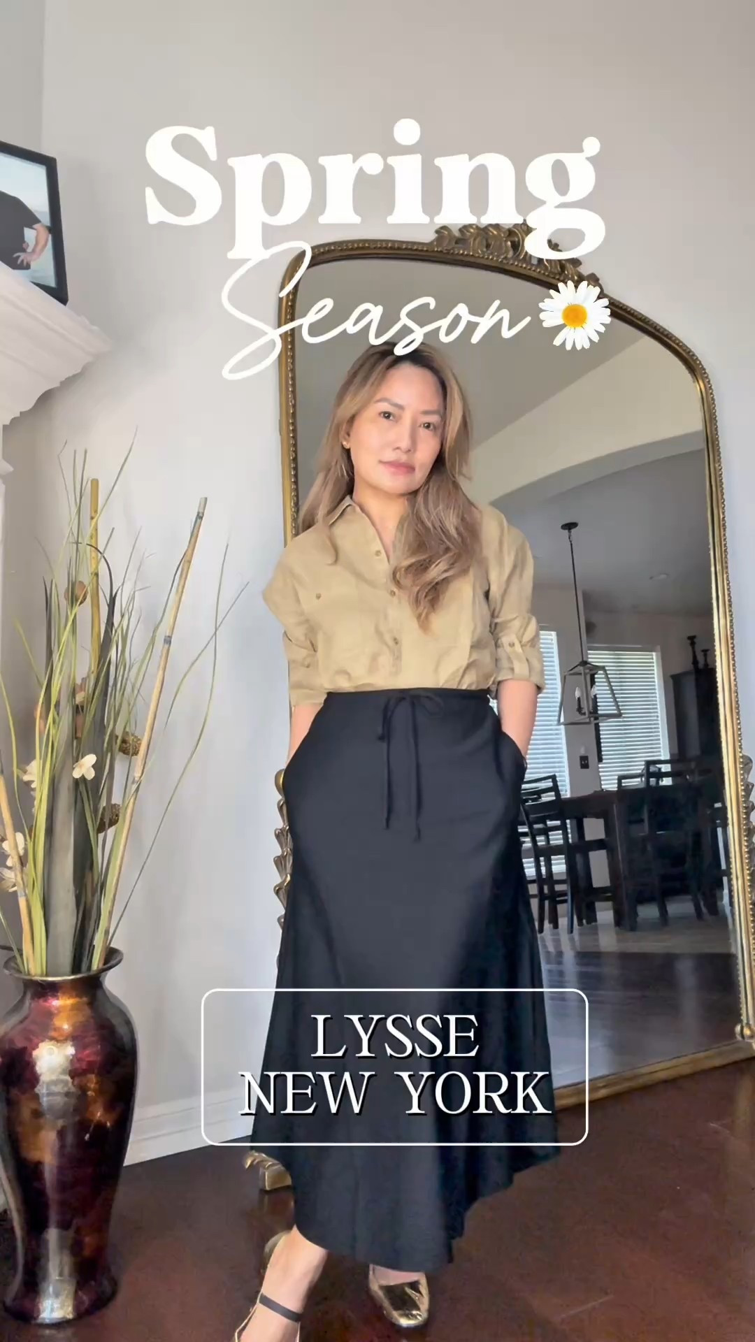 Effortless Elegance: My Latest Obsession from @lyssenewyork, Nora Drawstring Midi Skirt & Rose Roll Tab Utility Shirt #lyssenewyork #minimaliststyledaily #chicstyling #SpringOutfits2025 #quietluxurystyle 

#LTKTravel #LTKWorkwear #LTKPetite