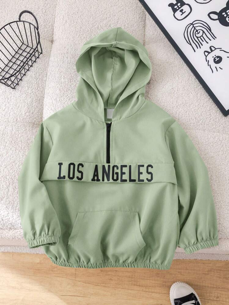 SHEIN 1pc Boys Casual Cute Green Lightweight Hoodie Jacket With English Graphic, Suitable For Outings, School, Autumn/Winter Season | SHEIN