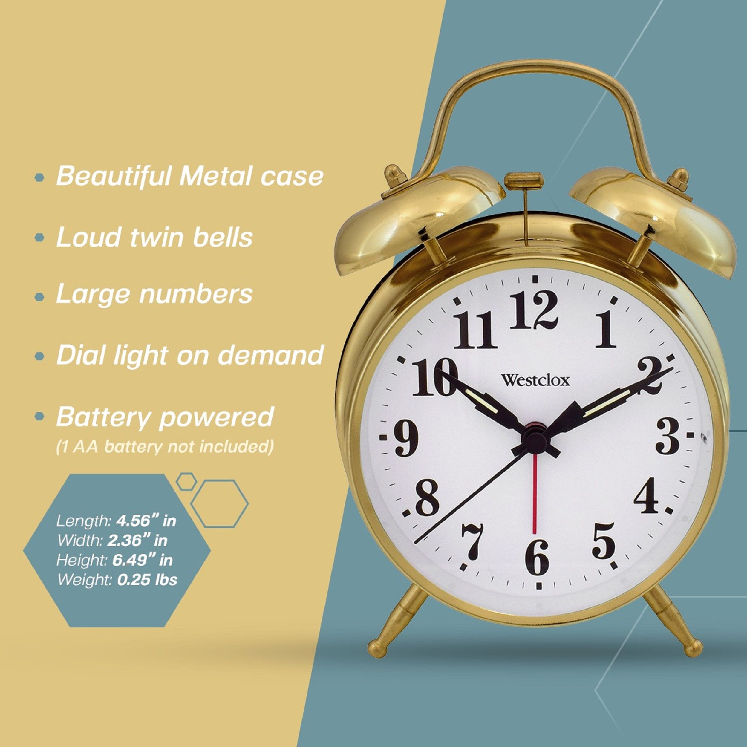 Westclox Vintage Style Analog QA Twin Bell Alarm Clock Gold Finish – Model 70010G | Walmart (US)