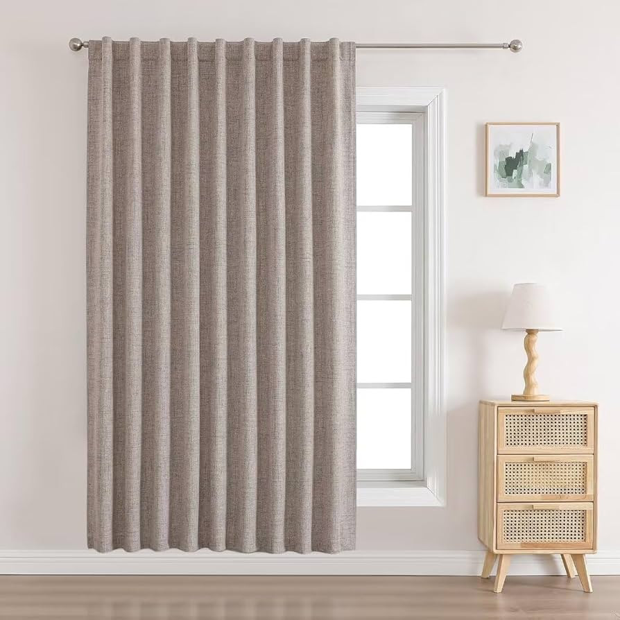 Joydeco Natural Linen Curtains 108 inch Length 1 Panel Set Burg 100% Blackout Patio Door Curtain ... | Amazon (US)