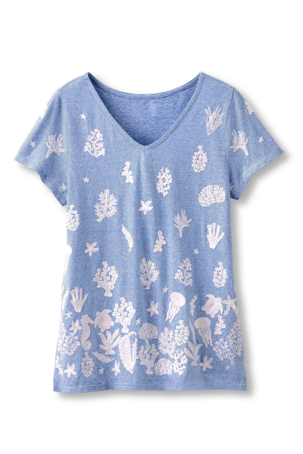 Micro Stripe Sealife Cotton SS Tee | Soft Surroundings