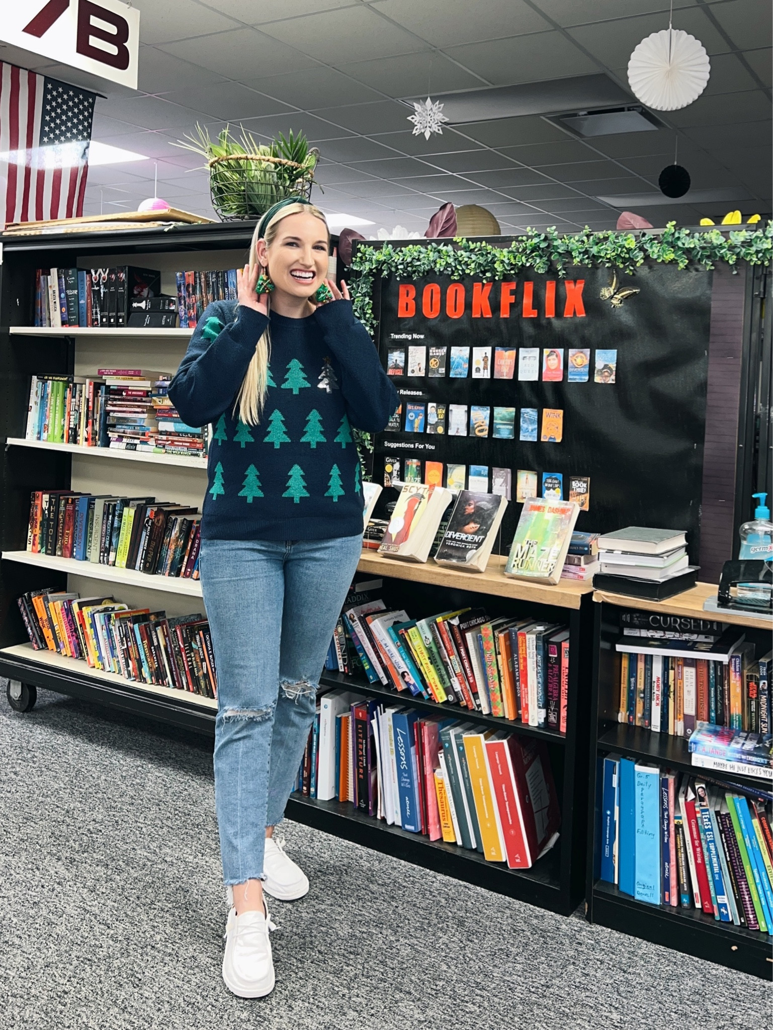 Winter Holiday Outfit 🎄
Sweater: Large (I usually wear a medium, so I’d recommend ordering one size up) 
Pants: Kensie Jeans, Size 28
Shoes: Hey dudes, fit true to size 
Earrings: one size (I got so many compliments) 

#LTKunder50 #LTKHoliday #LTKworkwear
