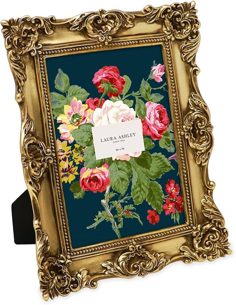 Laura Ashley 5x7 Gold Ornate Textured Hand-Crafted Resin Picture Frame with Easel & Hook for Tabl... | Amazon (US)