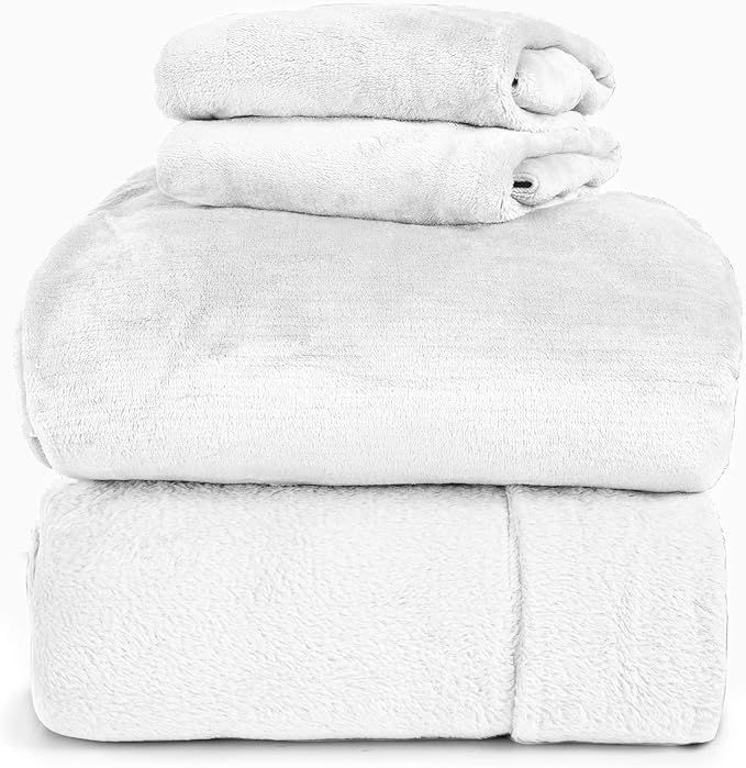 Spyder Insulated Warm Fleece Flannel Plush Sheet Set Pillow Case Flat & Fitted Sheet - Queen, Sno... | Amazon (US)