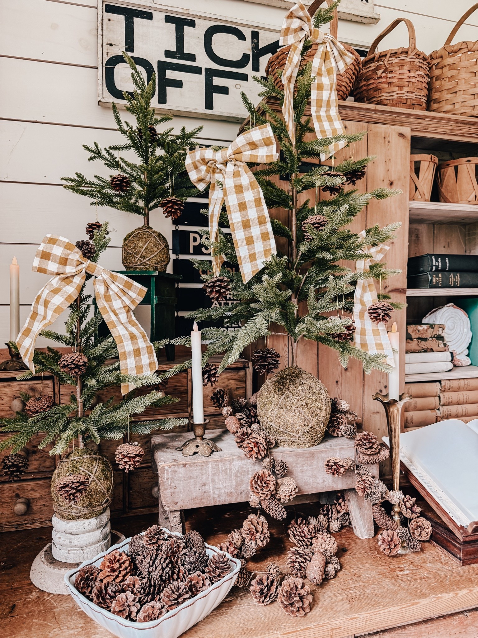 Real moss evergreen trees 🌲 brings the nature in. Especially with pinecones! Pair it with the cutest gingham bows. 

#anthropologie #terrain #Christmas 

#LTKSeasonal #LTKHoliday #LTKHome
