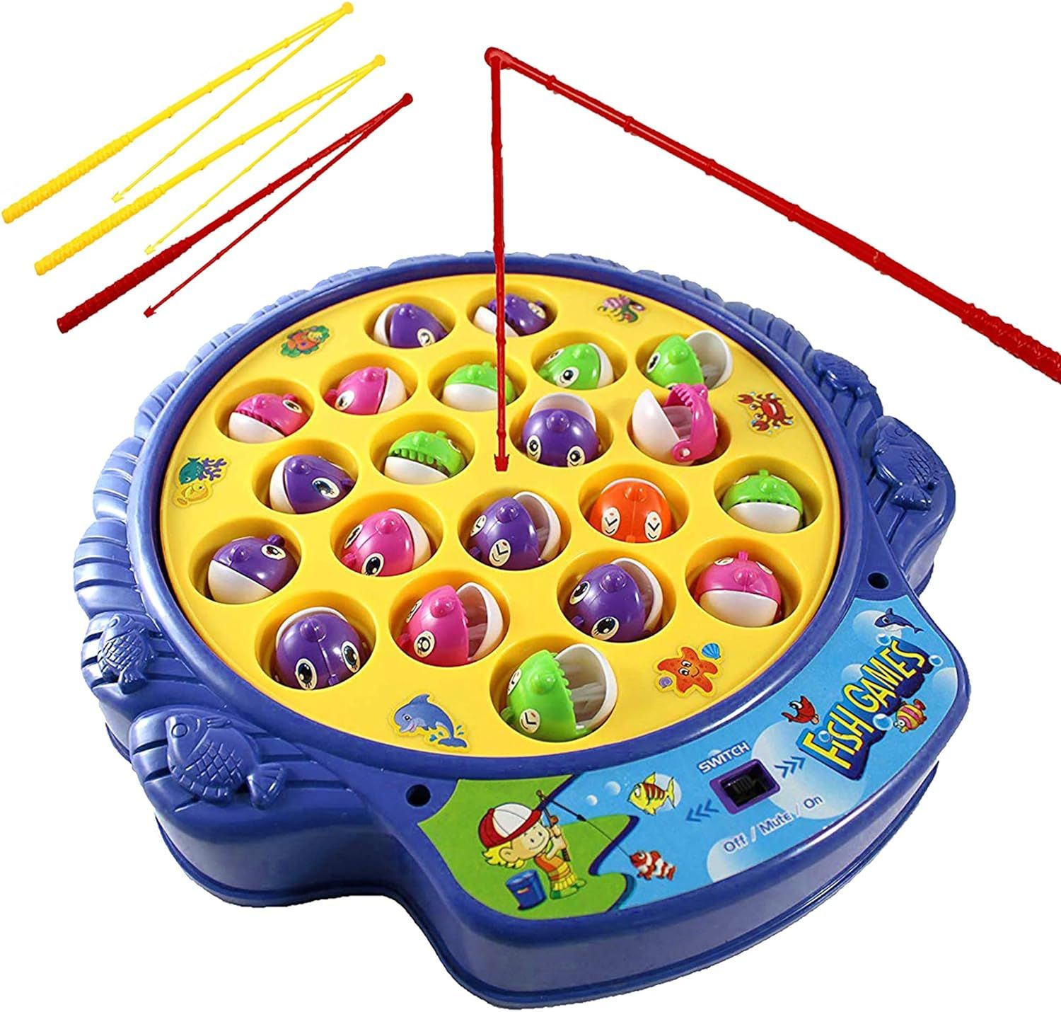 Haktoys Fishing Game Toy Set with Rotating Board | Now with Music On/Off Switch for Quiet Play | ... | Amazon (US)