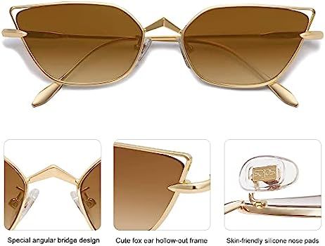 SOJOS Small Cateye Sunglasses Fashion Narrow Fun Designer Sun Glasses SJ1127, Gold/Brown | Amazon (US)