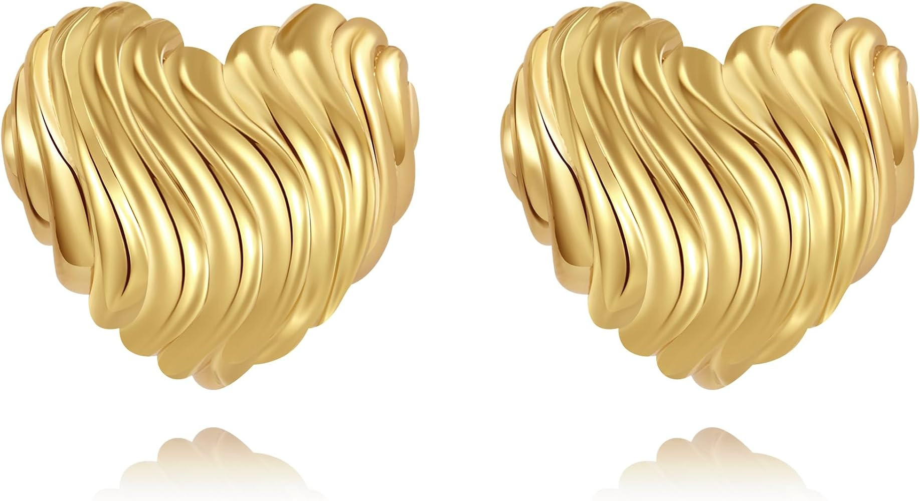 Big Chunky Gold Earrings for Women Trendy Statement Drop Stud, Hypoallergenic Wavy Button Earring... | Amazon (US)