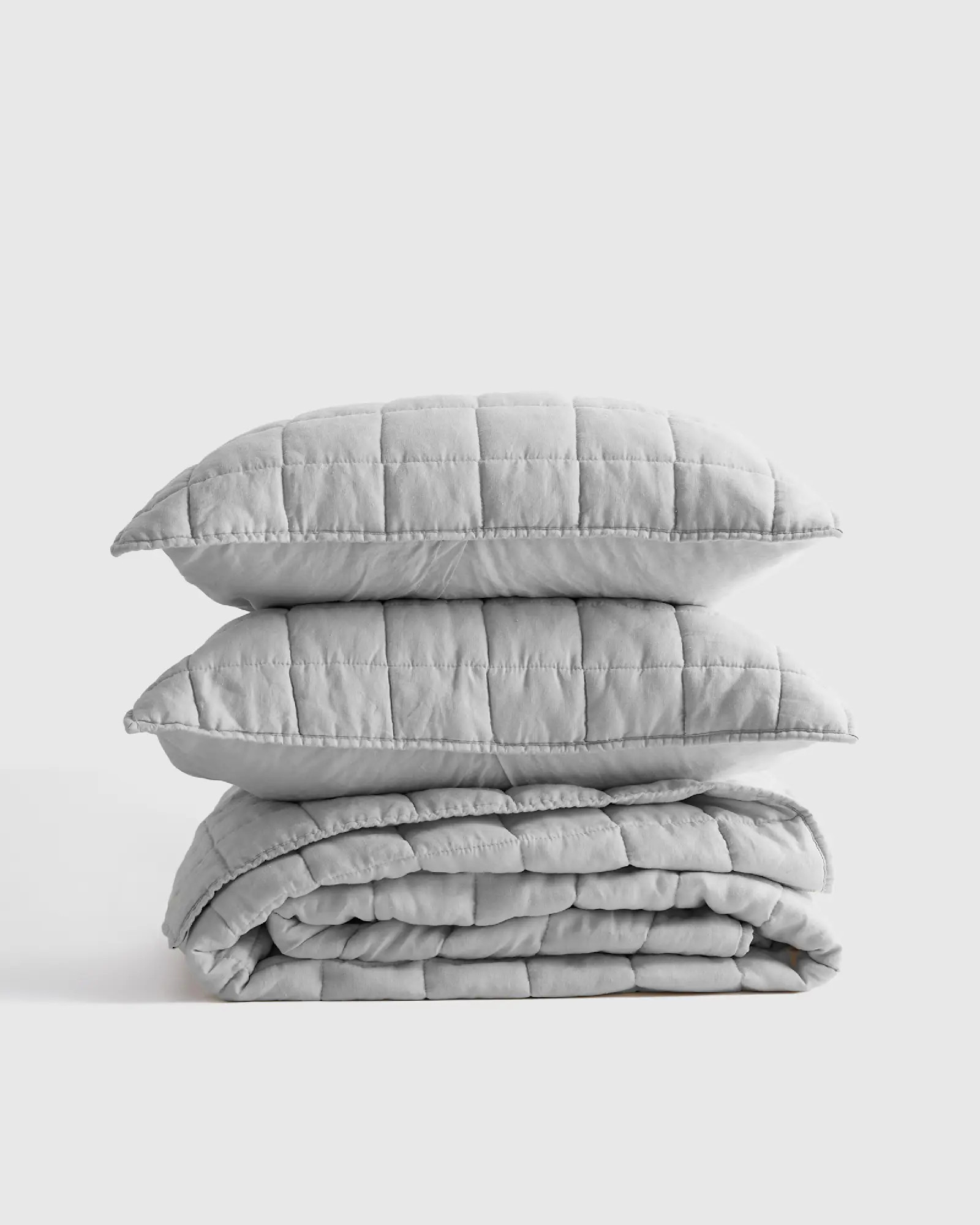 European Linen Box Quilt Set in Light Grey | Quince