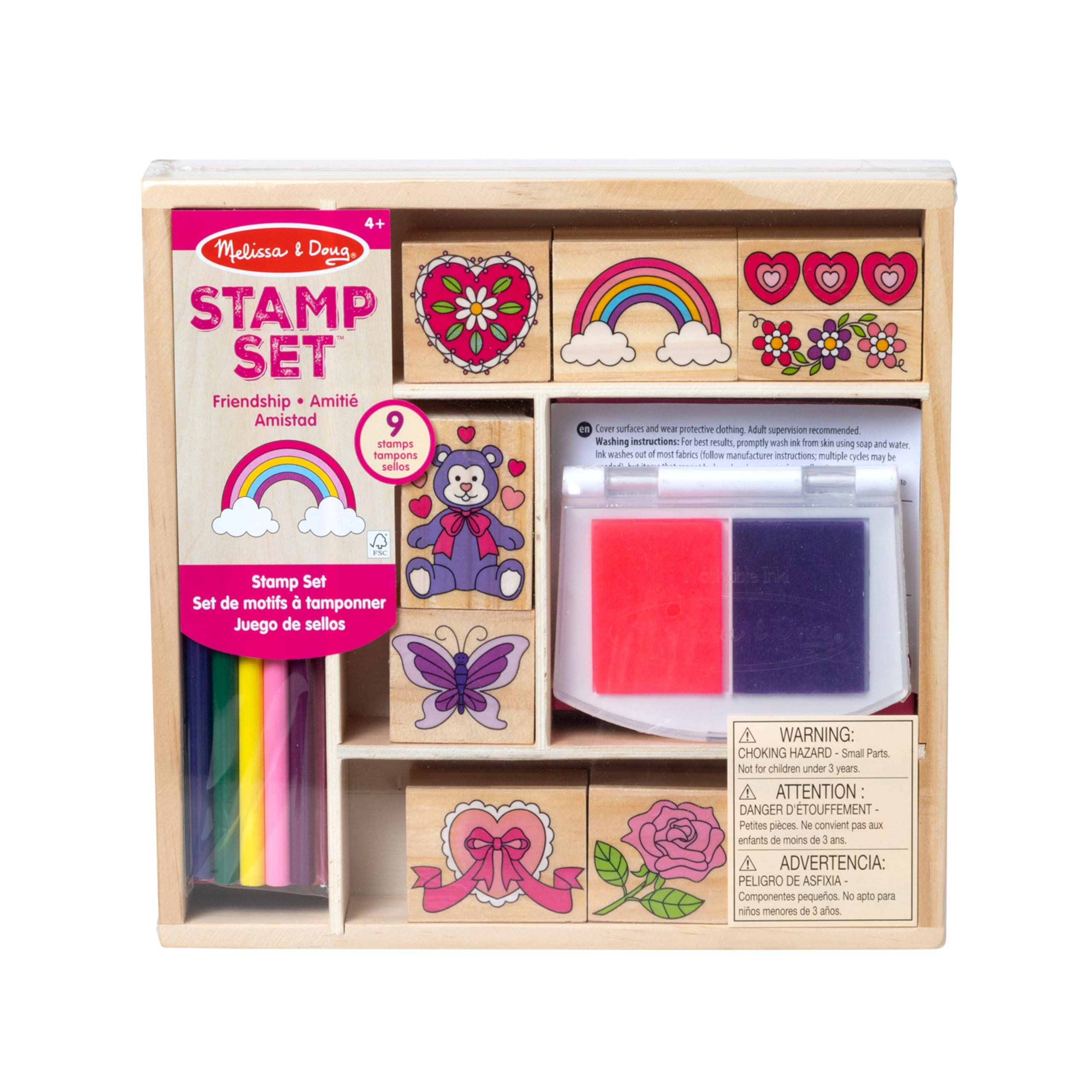 Melissa & Doug Wooden Stamp Set: Friendship - 9 Stamps, 5 Colored Pencils, and 2-Color Stamp Pad ... | Amazon (US)