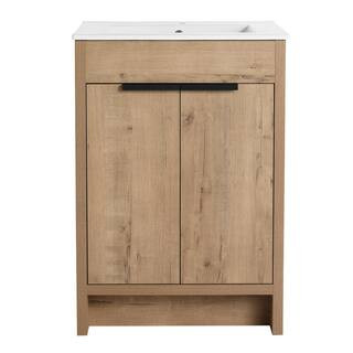 ARTCHIRLY 24 in. W x 18.3 in. D x 34.3 in. H Single Sink Free-Standing Bath Vanity in Brown with ... | The Home Depot