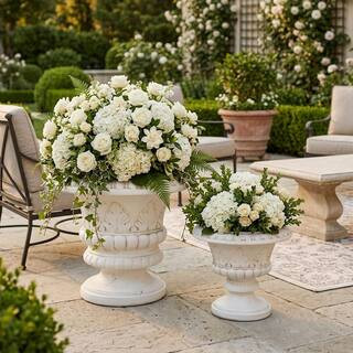 16 in. and 22 in. Ivory Ceramic Traditional Urn Decorative Pots (Set of 2) | The Home Depot