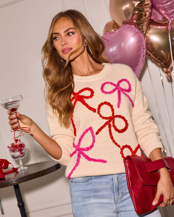 Tied With Love Contrast Bow Knit Sweater | VICI