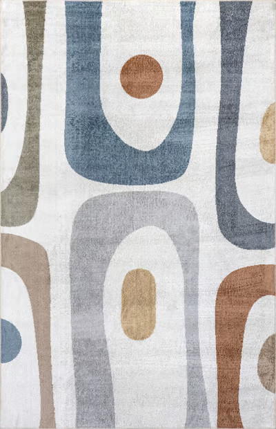 Beige Astra Washable Retro Abstract 8' x 10' Area Rug | Rugs USA