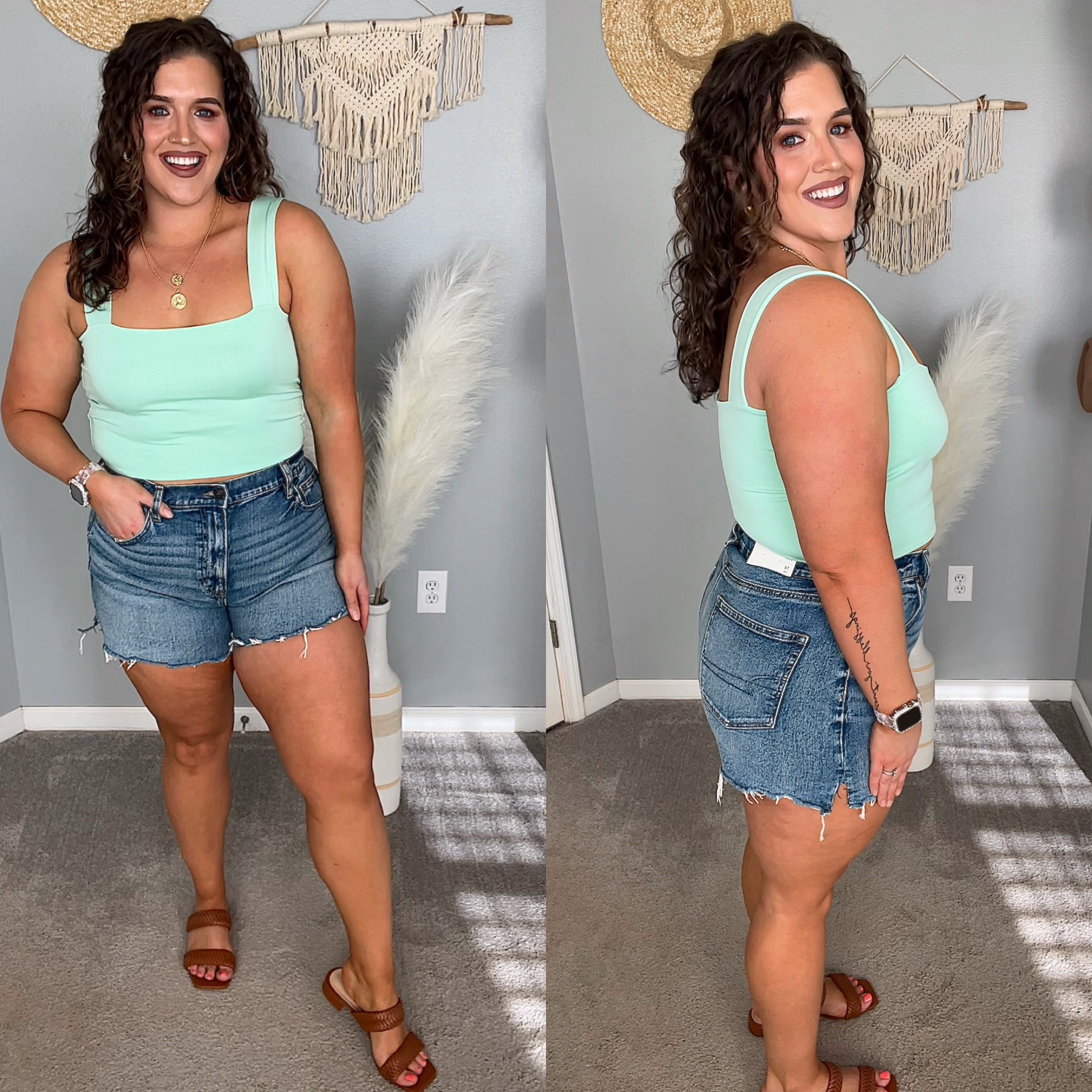 Midsize Spring/Summer denim shorts outfit inspo 💚✨ 
Shorts: 14 
Top: L 
#midsizeoutfits #ootd #casualoutfits #springoutfits #summerstyle #shorts #jeanshorts #denimshorts #tanktop #affordablefashion #sandals 

#LTKcurves #LTKSeasonal #LTKstyletip