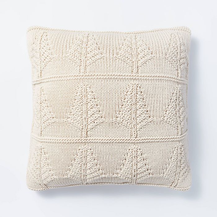 Knit Square Christmas Tree Throw Pillow Cream - Threshold&#8482; designed with Studio McGee | Target