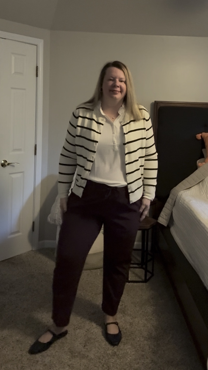 Cardigan XXL. So soft and I own in multiple colors. Perfect for layering in the office. 
Pants size XL


#LTKWorkwear #LTKSaleAlert #LTKFindsUnder50