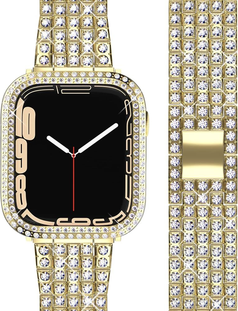QVLANG Compatible for Apple Watch Band 40mm Series 6/5/4/SE, Diamond Rhinestone Case + Women Blin... | Amazon (US)