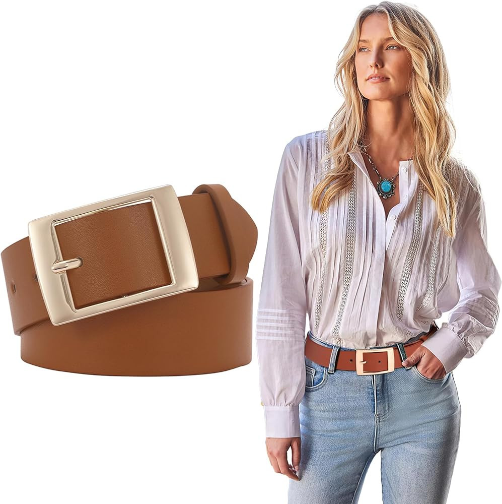SUOSDEY Fashion Womens Leather Belts,Wide Waist Belt with Pin Buckle for Jeans Pants Dresses,1.5"... | Amazon (US)