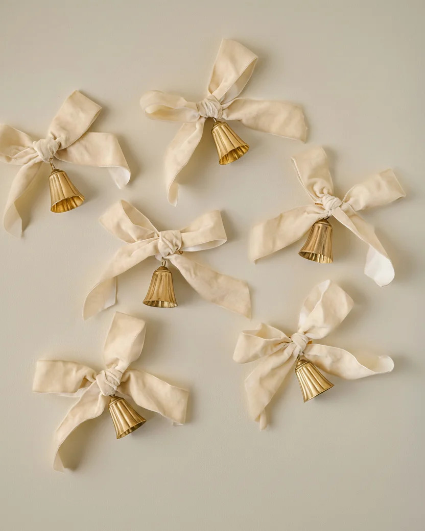 Velvet Bow with Bell Ornament, Set of 6 | Magnolia
