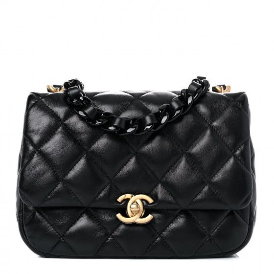 CHANEL Lambskin Quilted Small Lacquered Chain Flap Black | FASHIONPHILE | Fashionphile