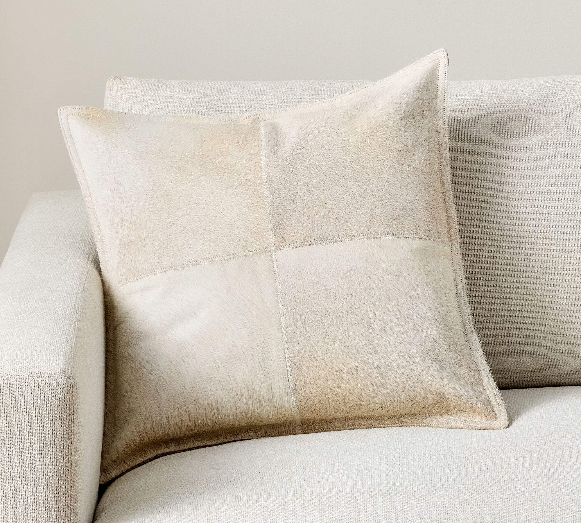 Pieced Hide Pillow & Down Alternative Insert, 20 Inches, Ivory | Pottery Barn (US)