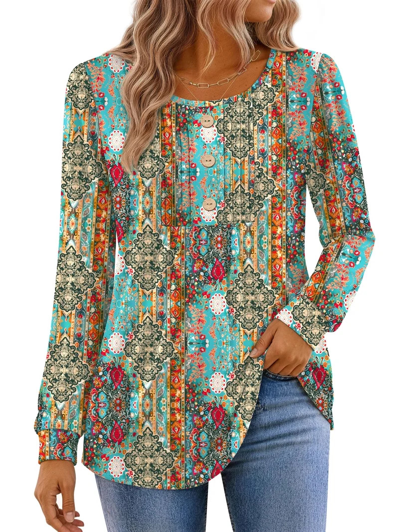 Fantaslook Womens Tops Dressy Casual Button Pleated Blouses Long Sleeve Shirts Fall Fashion Tunic... | Walmart (US)