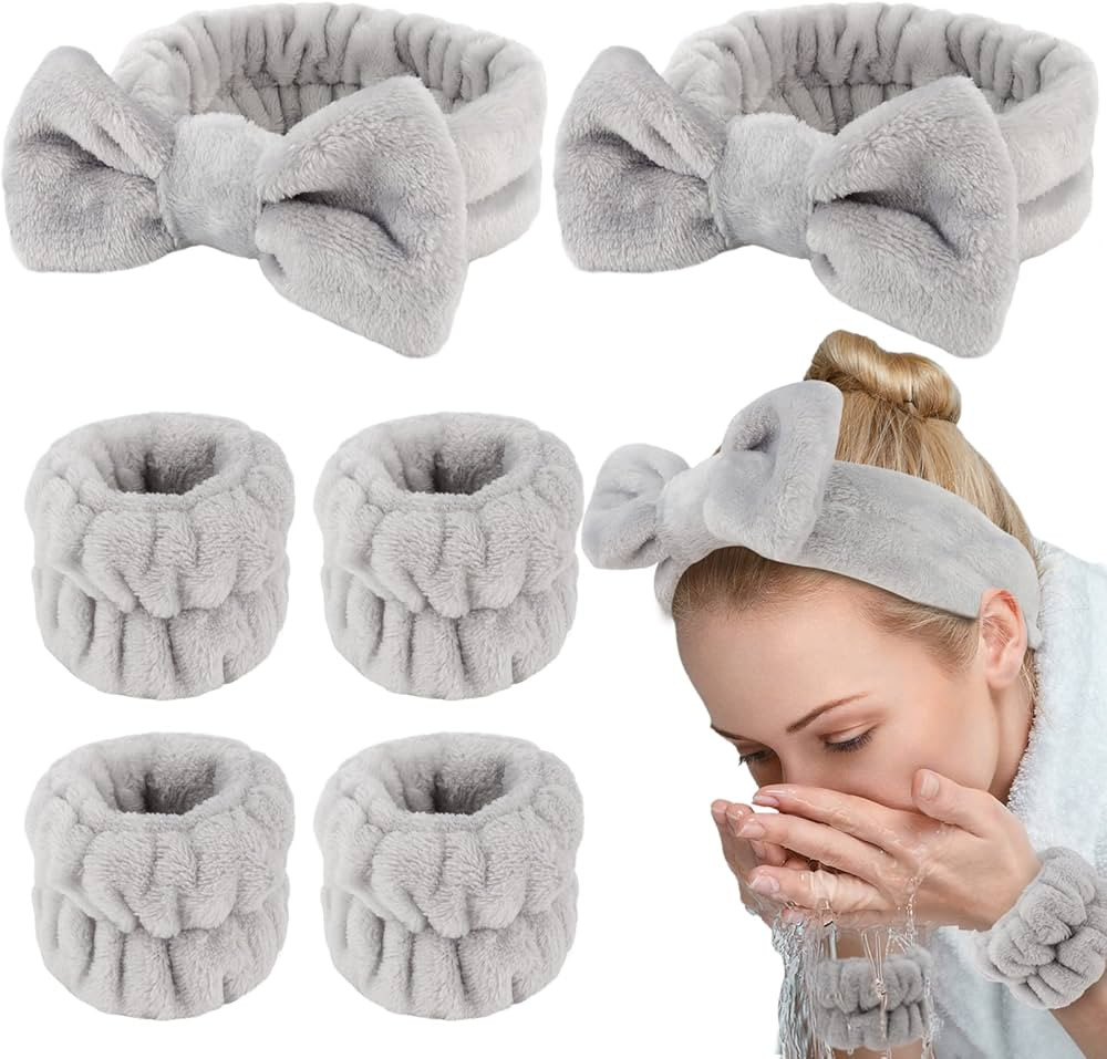 WHAVEL 6 PCS Spa Headband Face Wash Headband and Wristband Set, Makeup Headband Skincare Headband... | Amazon (US)