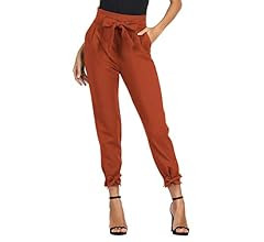 GRACE KARIN Soild Belted High Waist Trousers Ladies Party Casual Bow Tie Pants S Army Green at Am... | Amazon (US)