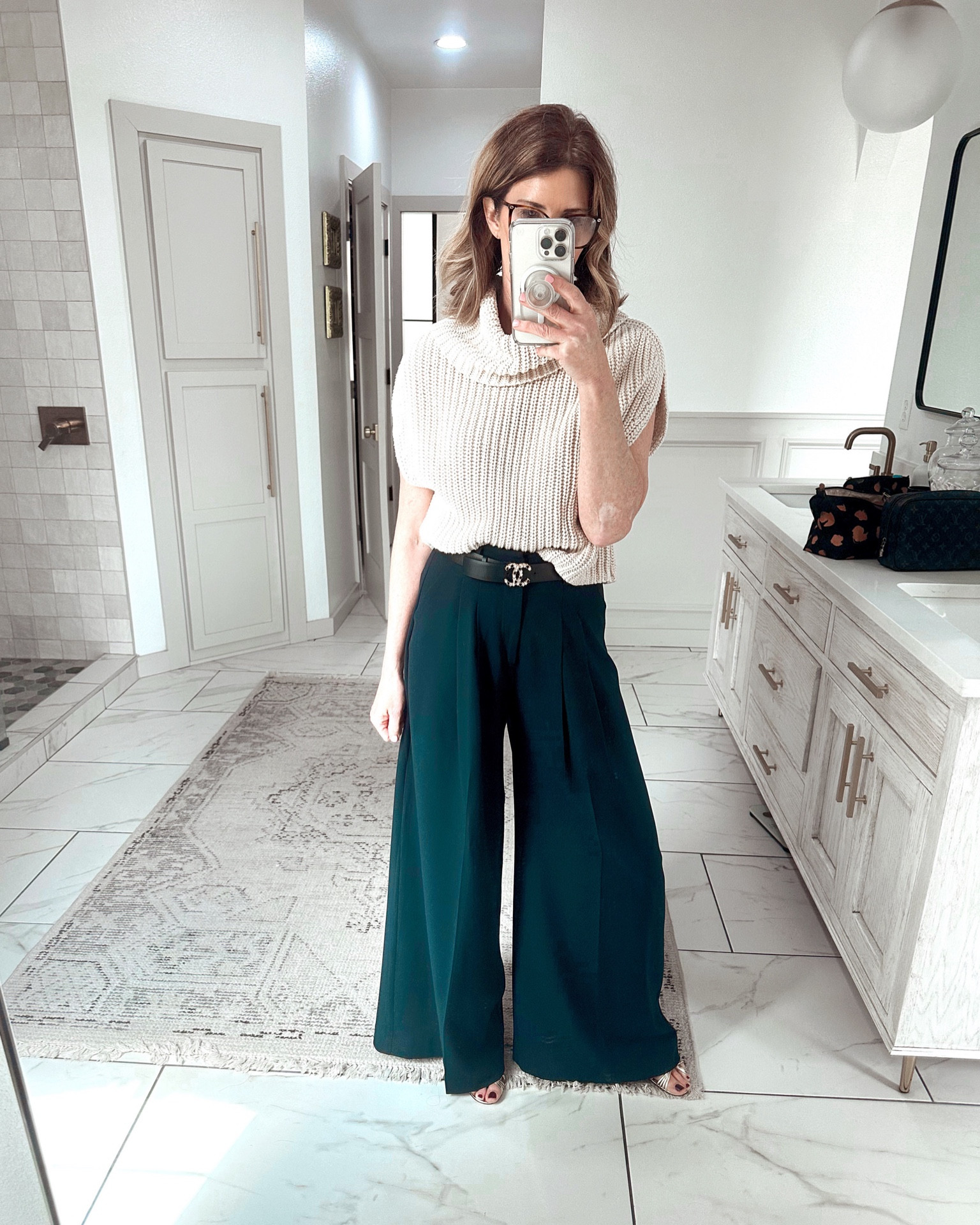 What I wore 
Maeve pleated wide leg trousers size 4
Sleeveless turtleneck sweater small
#fashionover50

#LTKstyletip